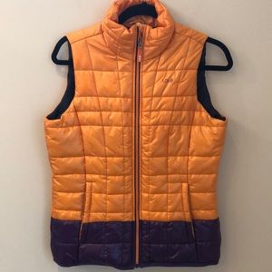 Lole puffer vest jacket small orange purple full zip pockets preppy layering Sm